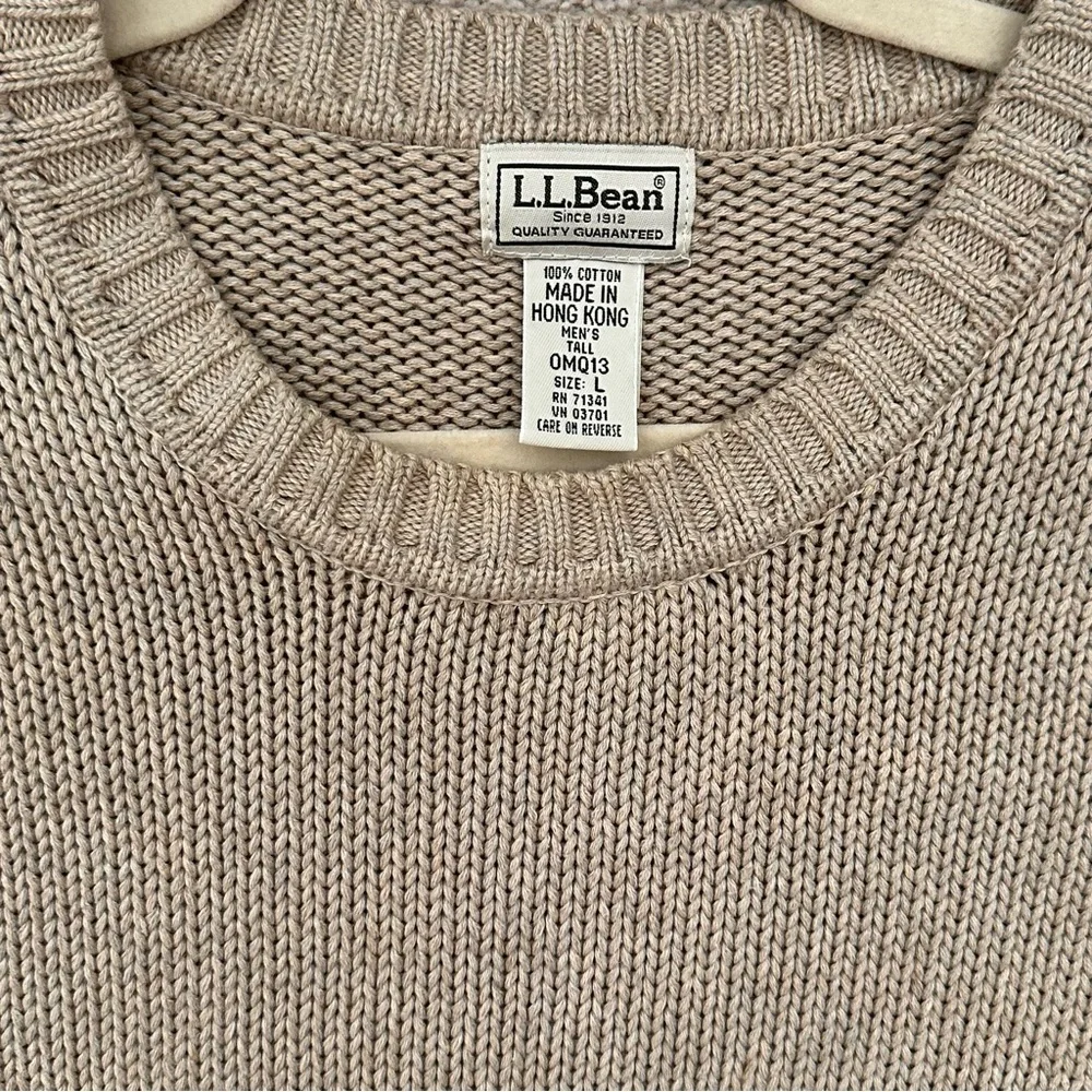 L.L.Bean Fall Tan / Taupe 100% Cotton Crewneck Knit Sweater